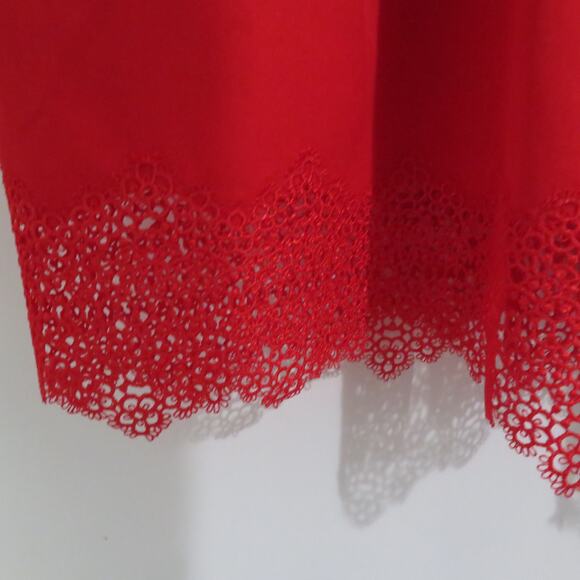 Elie Tahari Womens Sz 10 Glossy Red Samiyah Dress Pleated Red Dress Lace Hem - Picture 6 of 10